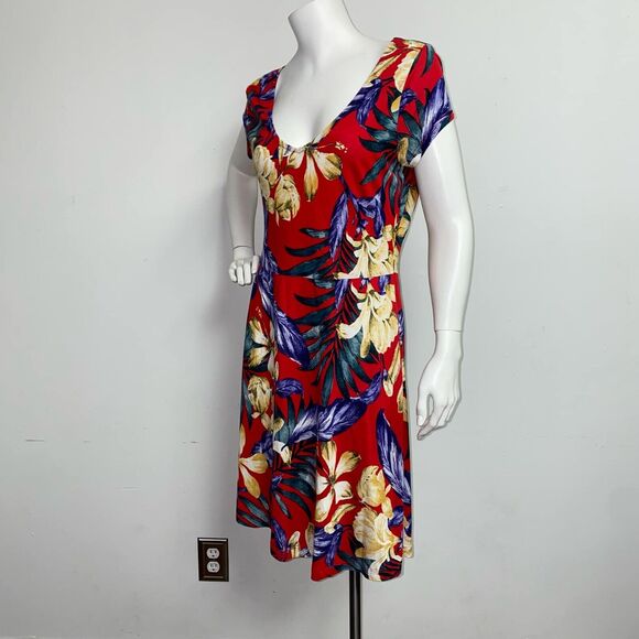 Lascana Venus Red Tropical Floral Dress Fit & Flare Hawaiian Women's Size M - Picture 5 of 9